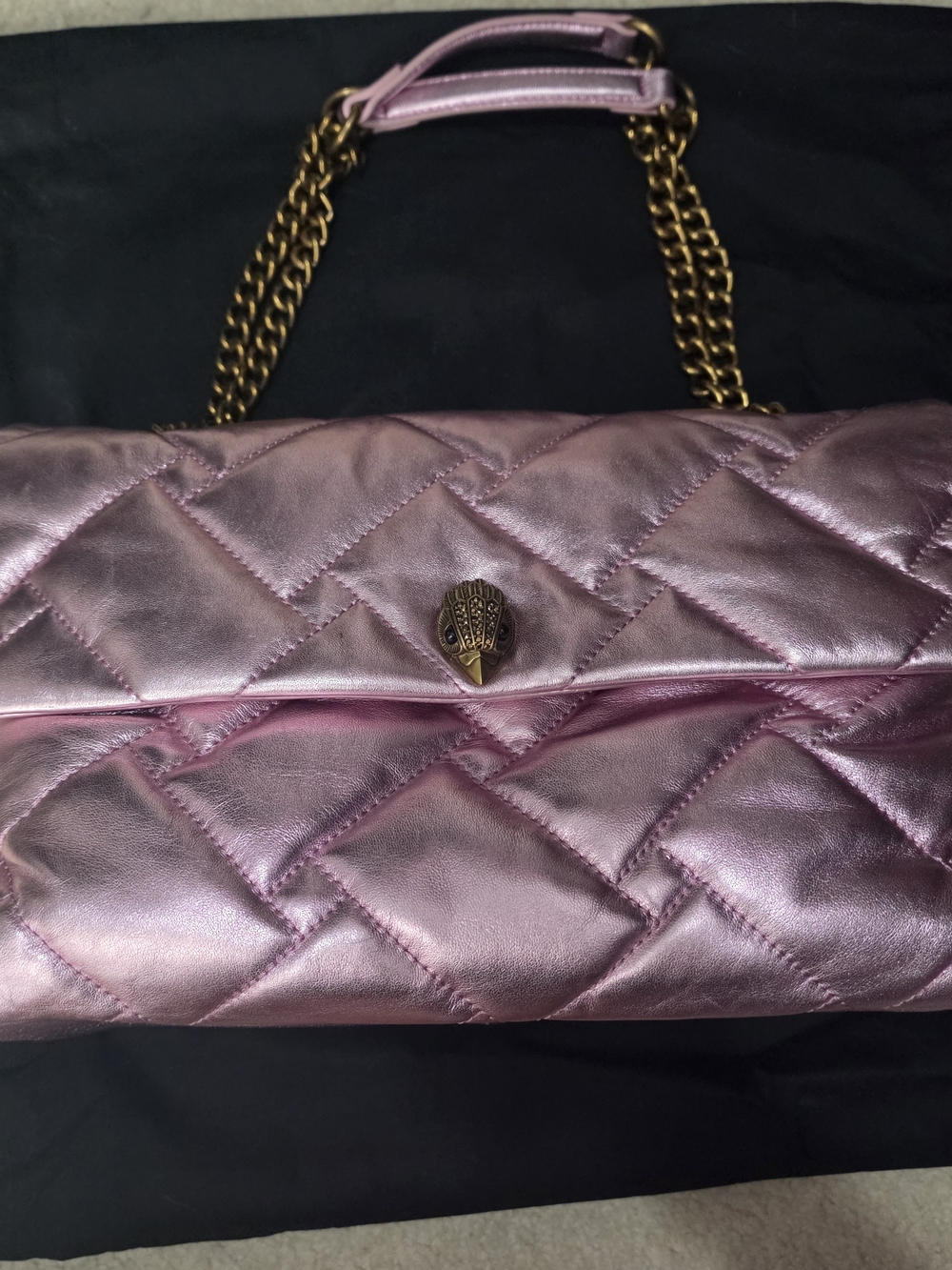 Kurt Geiger Kensington Metallic Pink Chain Shoulder Bag - Xxl